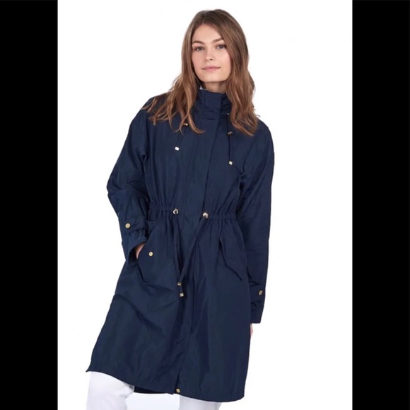 Barbour Harper Showerproof Waterproof Rain Jacket Coat Blue Long - Picture 3 of 8